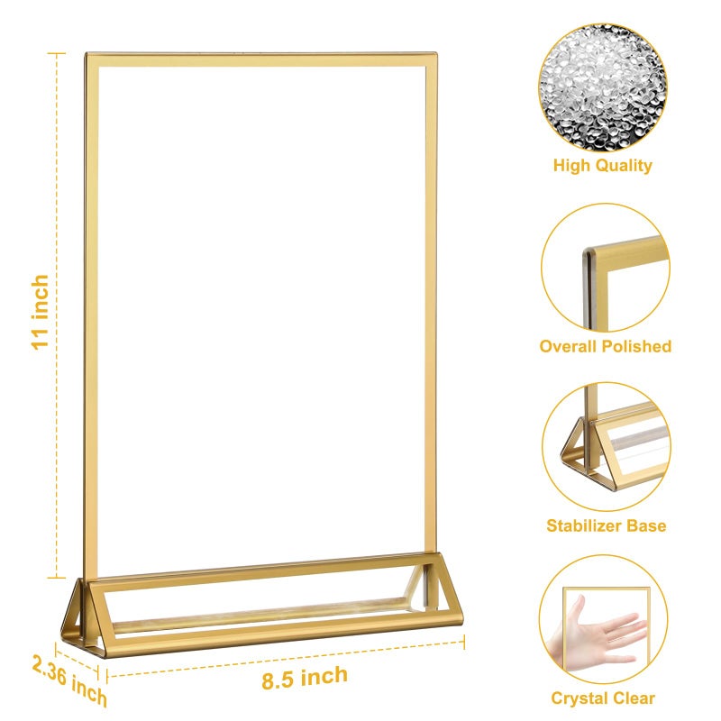 EHWINE 12 Pack Acrylic Sign Holder 8.5 x 11, Double Sided Gold Picture Frame Stand up Table Top Sign Holders, Clear Display Stand Menu Flyer Holder for Wedding Party (Provide Non-slip Mats) - Image 4